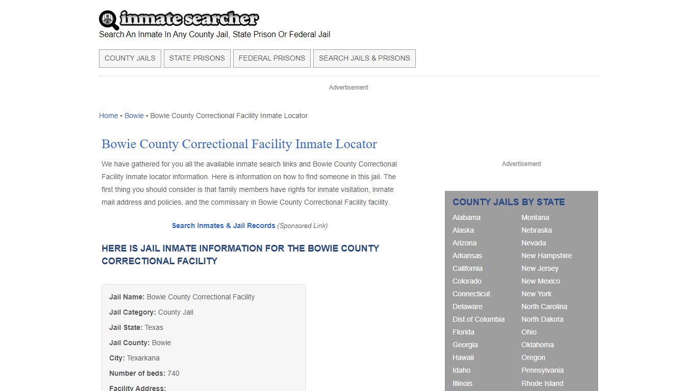 Bowie County Correctional Facility Inmate Locator - Inmate Searcher